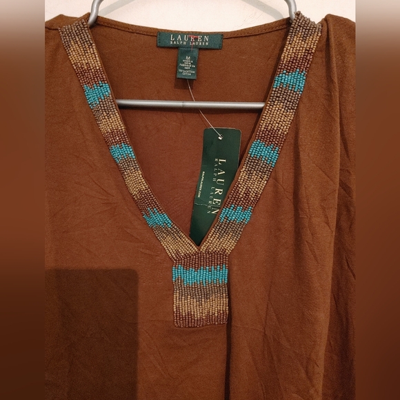 Ralph Lauren Beaded V neck Shirt Sz.M NWT - Picture 2 of 5